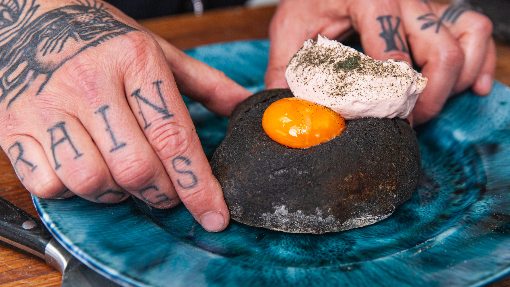 Squid Ink Flatbread with Smoked Cod's Roe
 &ndash; Gozney