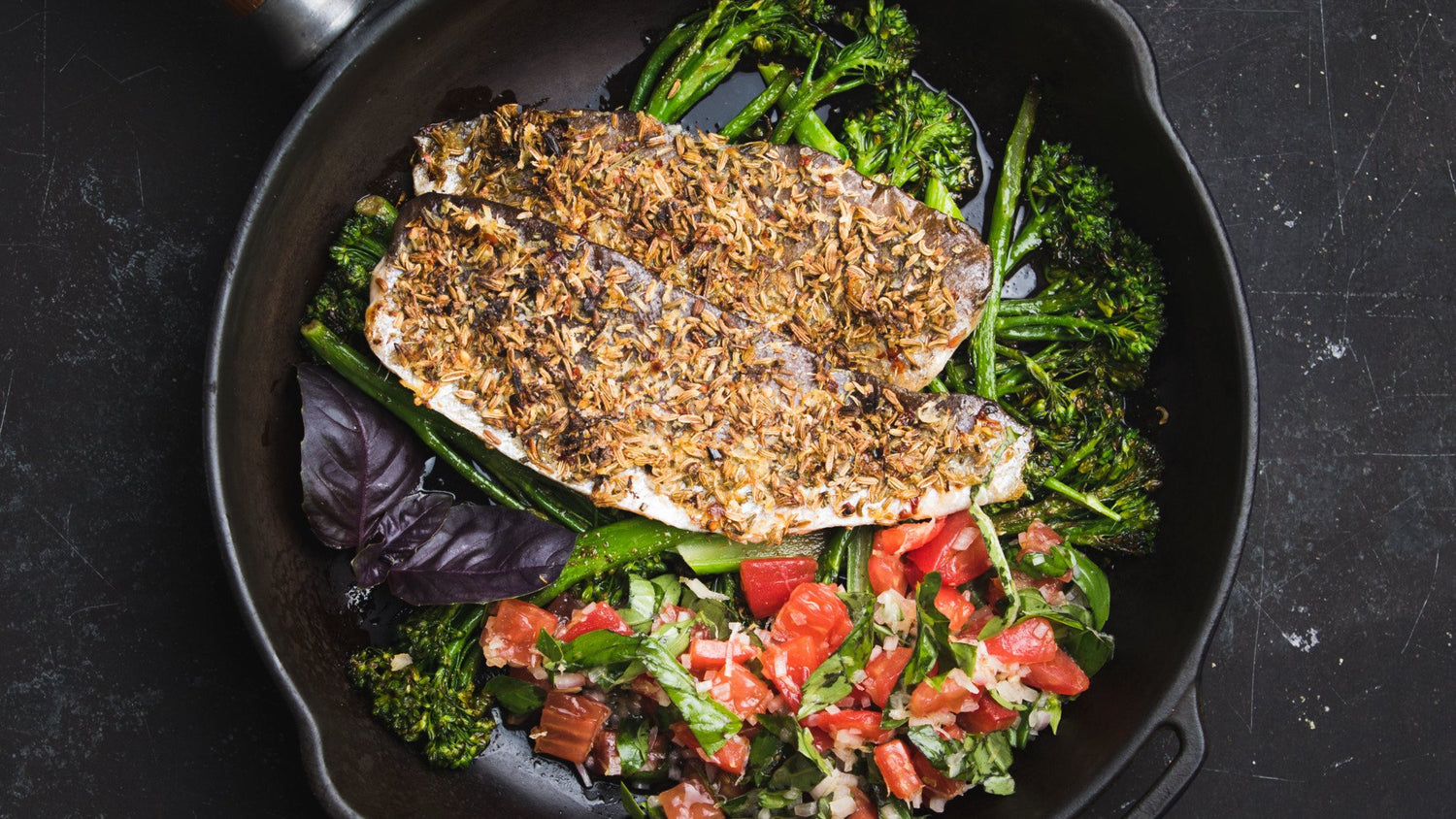 Spiced Trout with Roasted Broccoli and Tomato Dressing - Gozney recipe poster image