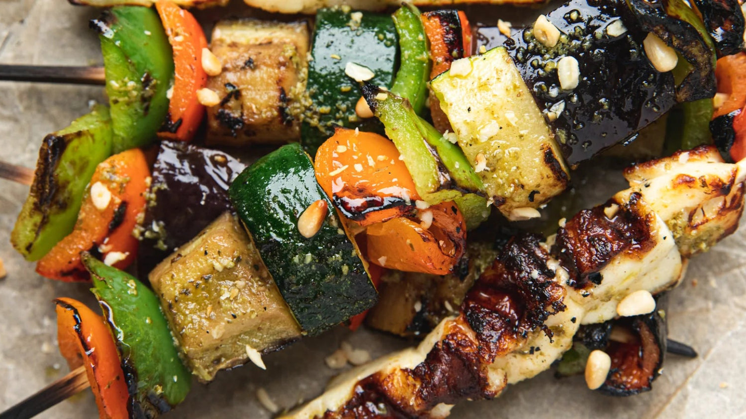 Halloumi & Pesto Veg Skewers recipe poster image
