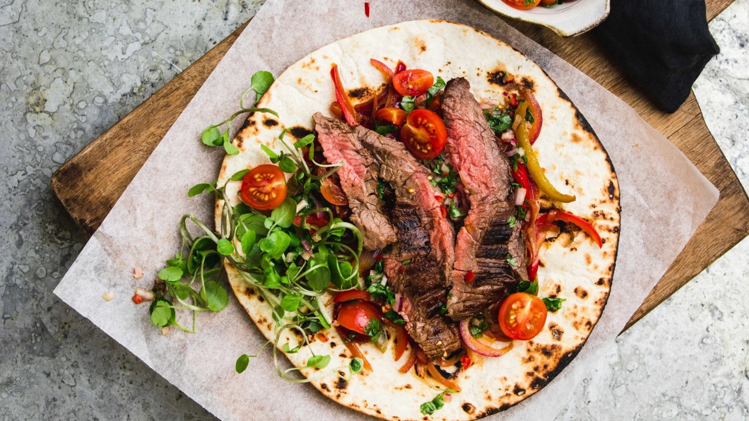 Skirt Steak Fajitas with Cherry Tomato Salsa recipe poster image