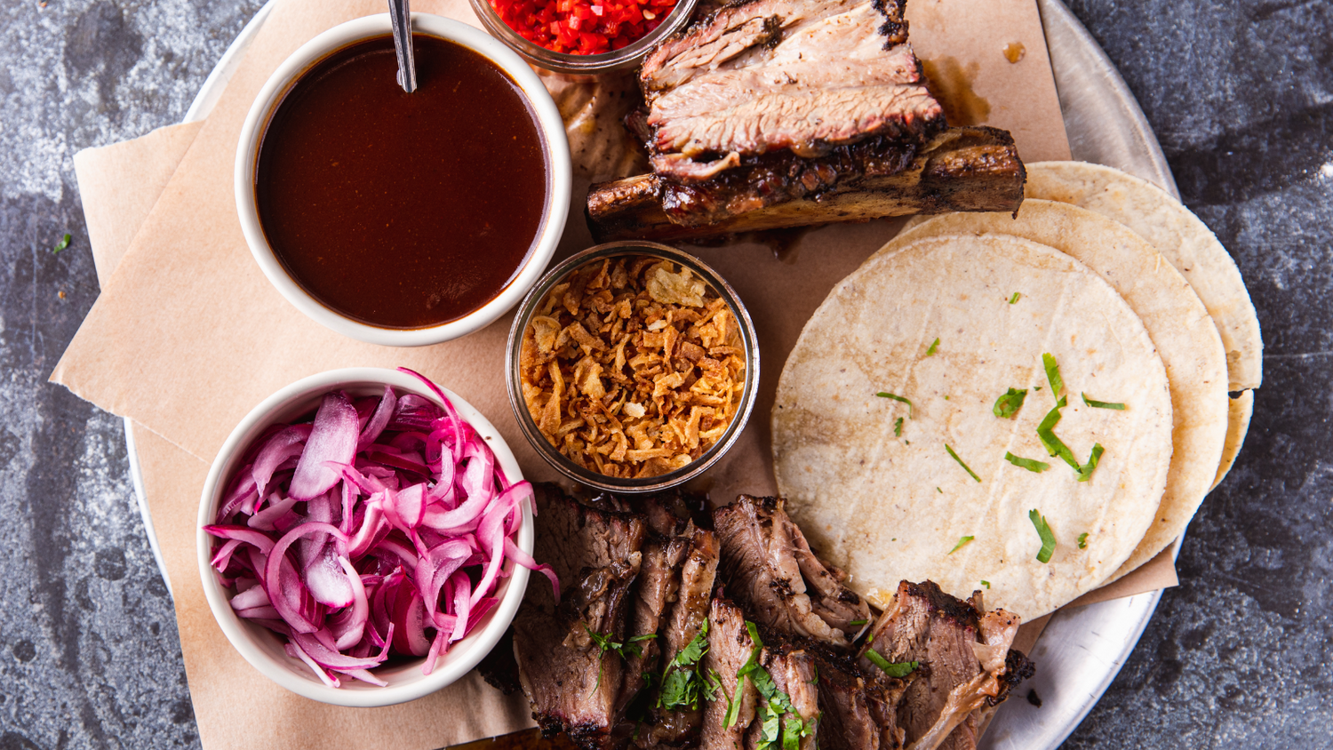 Beef short ribs with sauces recipe poster image